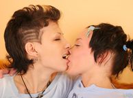 Kissing Dark Haired Teen Lesbos - sweet kisses