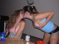 Cute Coed Girls Kiss At A Party - girls necking